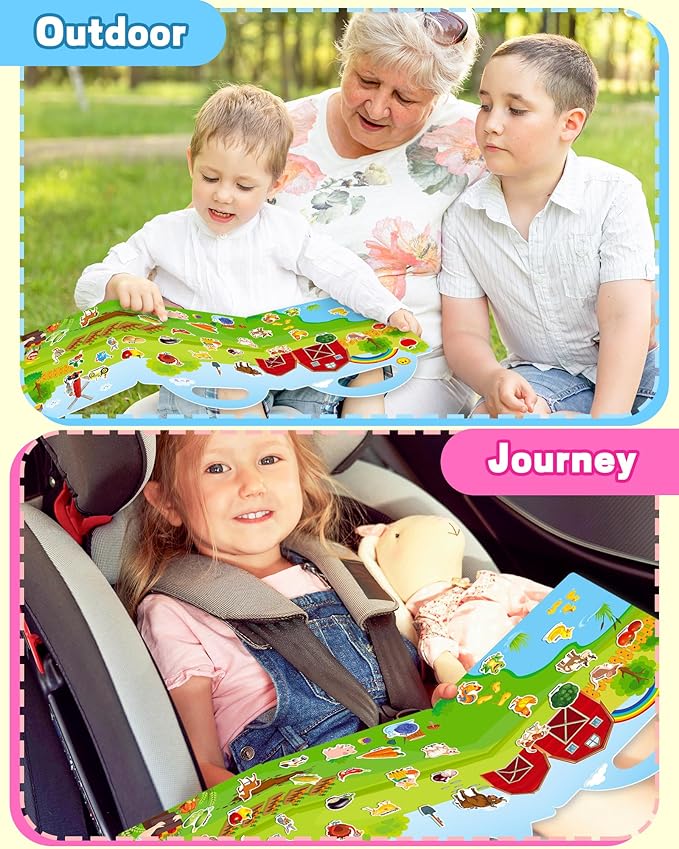 walenced reusable sticker book for toddlers, stickers for kids, toddler craft activities, toddler travel toys ages 3 and up boy girl birthday gifts