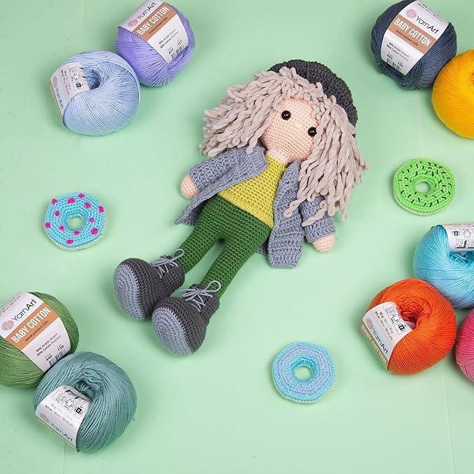 YarnArt Baby Cotton Yarn 4-Pack – Soft Knitting Yarn for Baby & Summer, 50% Cotton 50% Acrylic, 1.76 Oz Each, 180.44 Yds/Skein – Ideal for Amigurumi & Crochet Projects (433)