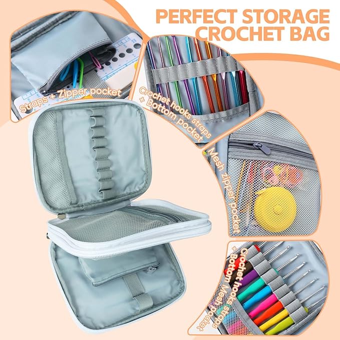 HATINXIA Crochet Hooks, 85pcs Crochet Hook Set with Storage Case, Yarn Crochet Kit for Beginners, Ergonomic Crochect Needles DIY Knitting Accessories Tools for Experienced Crochet Lovers, C2 Cat