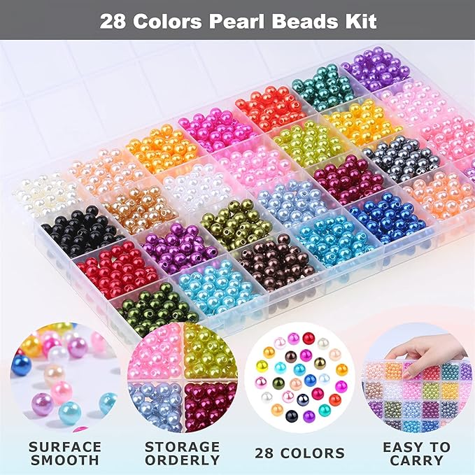 1960PCS Pearl Beads, 6mm 28 Colors Multicolor Loose Pearls for Crafts with Holes for Jewelry Making, Small Pearl Filler Beads for Crafting Bracelet Necklace Earrings