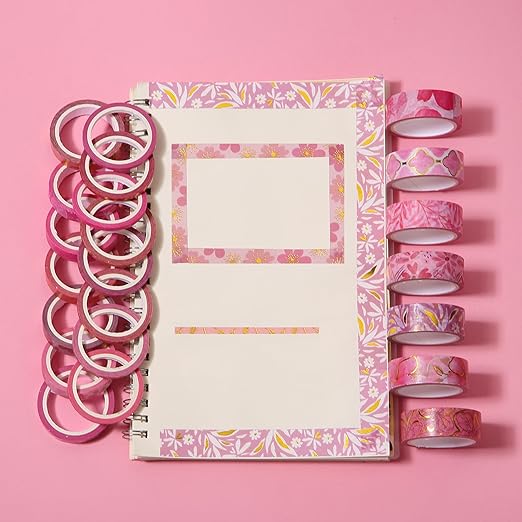 Mr. Pen- Washi Tape Set, 21 Rolls, Floral Pink, Decorative Tape with Measure Tape, Scrapbook Washi Tape for Journaling, Craft Tape, Mother's Day