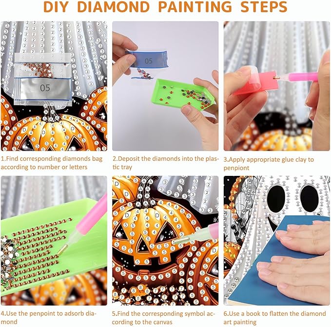 SENQAO Ghost Diamond Art Hanging Kits for Adults, Acrylic Diamonds Painting Pendant Board Kits Halloween Pumpkin, Diamond Art Painting Window Pendants Home Garden Wall Hanging Kits Hanging Ornament