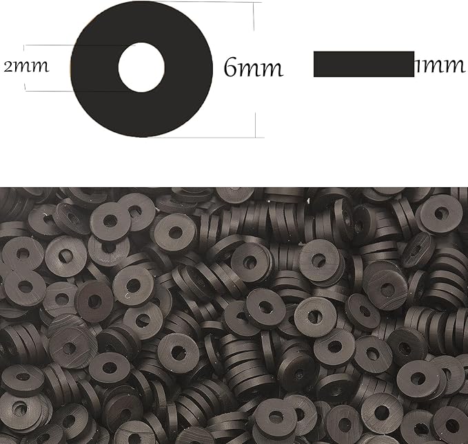 Black Clay Beads(6mm,4300 pcs) Clay Beads for Bracelet Making Kit, Flat Round Polymer Spacer Heishi Beads for Jewelry Necklace (Black)