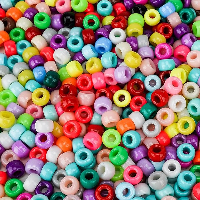1200+pcs pony beads 9mm kandi beads for bracelets, hair bead for braids plastic colorful bead bulk acrylic assorted for crafts keychains jewelry friendship bracelet kit