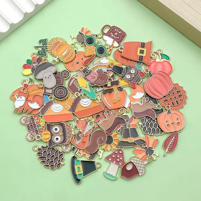 WOCRAFT 100pcs Assorted Enamel Thanksgiving Day Fall Autumn Maple Leaves Bracelet Charms for Jewelry Making DIY Necklace Bracelet Keychain Crafting Charms Kit Crafts (SN931)