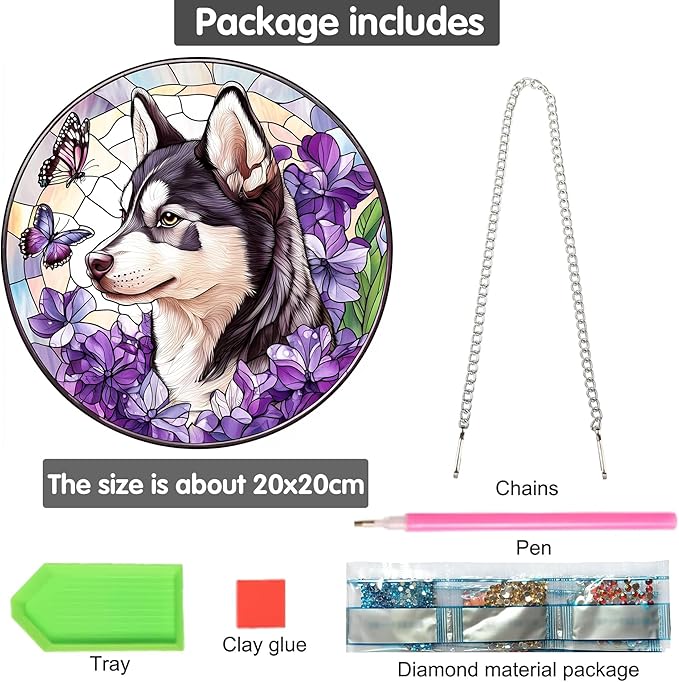Bimkole Dog Diamond Art Hanging Kit for Adult, DIY 5D Diamond Art Animal Window Pendant, Acrylic Crystal Art Hanging Ornament Home Wall Garden Front Door Sign Outdoor Decor 7.8x7.8 Inch