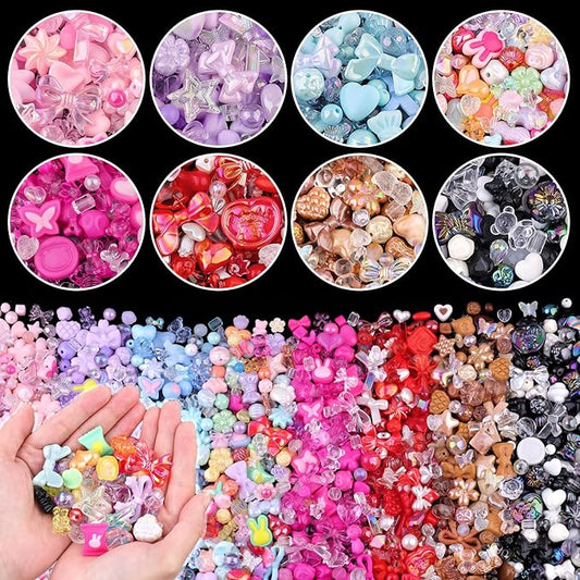 500-550PCS TINKRSTUFF Assorted Acrylic Beads, 8 Colors Mixed Cute Beads for Bracelet Making, Star Bow Flower GummyBear Kawaii Beads, Aesthetic Bead for Necklace Keychain Jewelry Making DIY Phone Charm