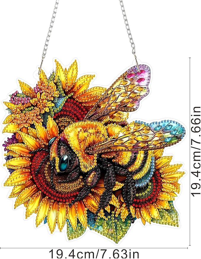 SENQAO Bee Diamond Art Hanging Kit for Adult, Special Shaped Rhinestone, DIY Acrylic 5D Diamond Art Painting Window Pendants Home Garden Wall Hanging Kits Hanging Ornament