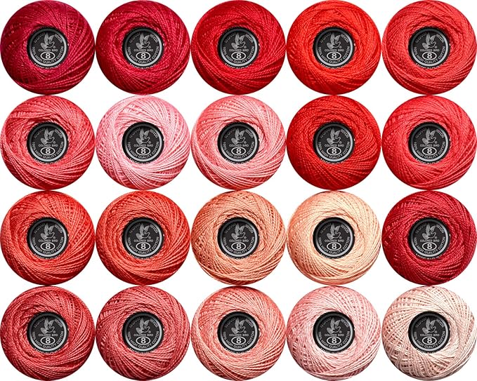 Soft 20 Colors Classic Crochet Thread 20 Pack,100% Cotton (Victory Red-3713-498)