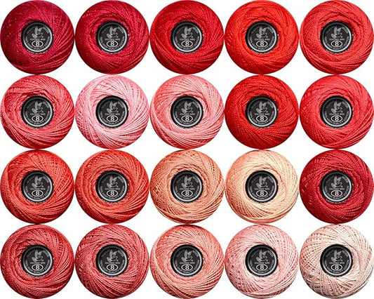 Soft 20 Colors Classic Crochet Thread 20 Pack,100% Cotton (Victory Red-3713-498)