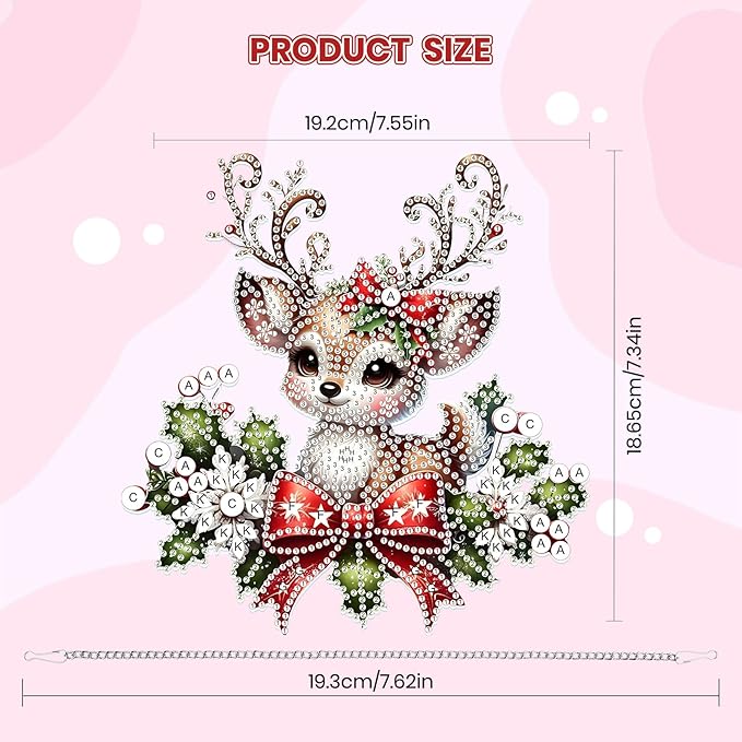 MOGTAA Christmas Diamond Art Hanging Kits for Adults Kids, Christmas Deer Diamond Art Suncatchers, 5D Special Shape Animal Diamond Painting Window Pendant Kit for Home Garden Wall Decor