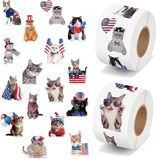 h1vojoxo 4th of july stickers - 1000pcs american patriotic cat stickers for kids vinyl flag cat sticker for independence day memorial and veterans day self-adhesive label for patriotic party decor
