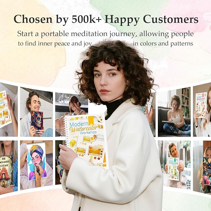 Watercolor Workbook, Watercolor Workbook Paint Book Beginner Friendly, 12 Different Patterns Stress-Relieving Art Crafts for Creative Exploration Gift for Women Adults Teens (Kitchen, 1)