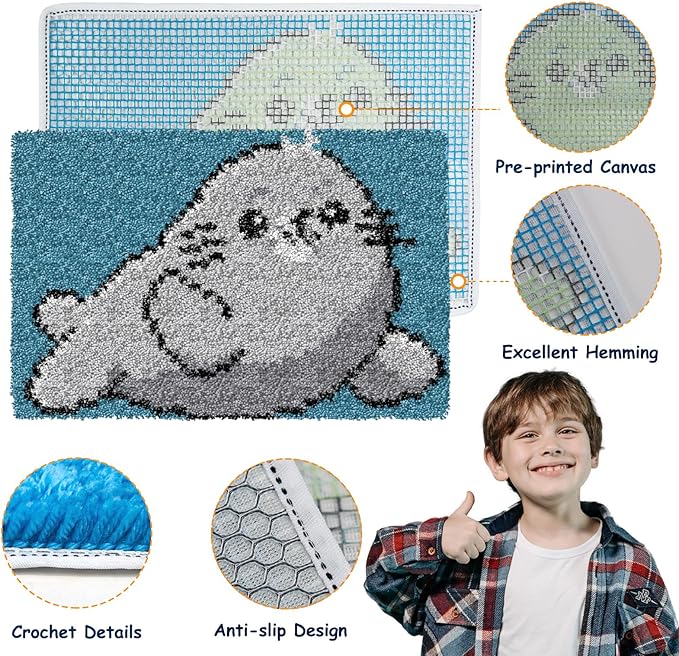 YP Latch Hook Kits for Kids Adults DIY Rug Tapestry Kits with Printed Canvas Embroidery Kits Festival Gifts Home Decoration (Whale,14.2inch X 9.8inch)