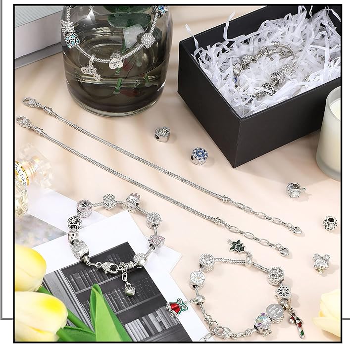 Junkin 12 Pcs Snake Chain Charm Bracelet with Heart Lobster Clasp Extender Adjustable Christmas DIY Metal Bracelet Chain for Women Jewelry Making Gifts Supplies 7.87 Inches