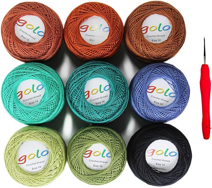 golo Crochet Thread Size10 Embroidery Thread 10g X 9 Crochet Yarn for Hand Knitting 10-9-3