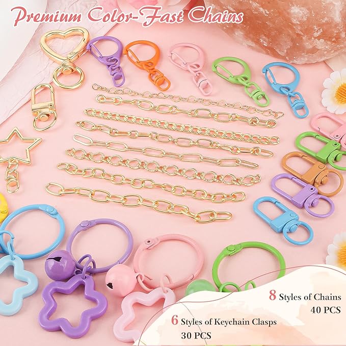 Ecoofor 561 Pcs Keychain Making Kit - Includes 30 Keychain Clips, 40 Extender Chains, 178 Charms, Beading Accessories, Jewelry Pliers - DIY Bag Charms & Jewelry Craft Kit Supplies