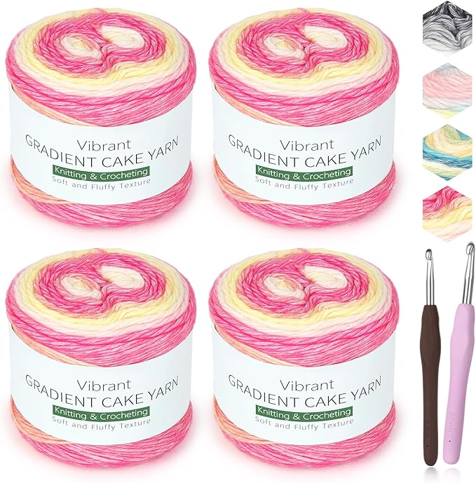 Katech Ombré Yarn for Crocheting-Gradient Cake Yarn-4x100g 60% Cotton 30% Acrylic 11% Wool-Multicolor Soft Rainbow Cotton Crochet Yarn for Scarves, Shawls, Blankets and Garments(Q)