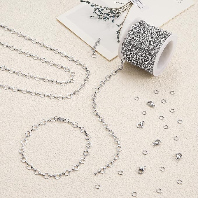 16.4 Feet Stainless Steel Chains Bulk on Spool Circle Link Chain for Jewelry Making