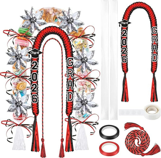 YLOLUL 16 Pcs Graduation Leis 2026 Graduation Candy Lei Kit with Honor Cord Class of 2026 Graduation Ribbon Money Lays Necklace Graduation Gift Party Accessories for Women Men