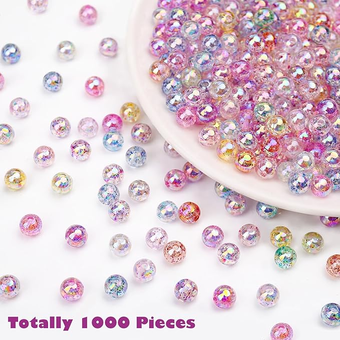 bonny boxx 1000pcs 6mm smooth shimmering ab round beads, plastic resin bubblegum balls chunky gumball beads for necklace and bracelet making, crafting supplies