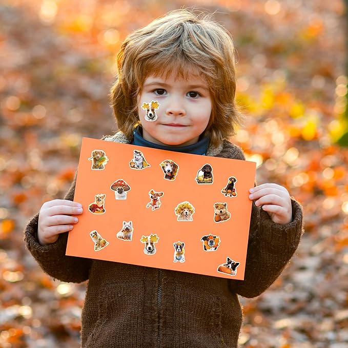 h1vojoxo autumn thanksgiving sticker rolls - 1000pcs fall dog dress up stickers in 2 rolls 16 designs autumn thanksgiving self-adhesive sticker for kids craft envelope dog lover holiday party supplies