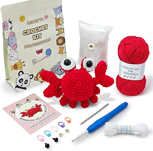Kovarela Beginners Crochet Kit with Simple Crochet Yarn - with Step-by-Step Video Tutorials (Crab)