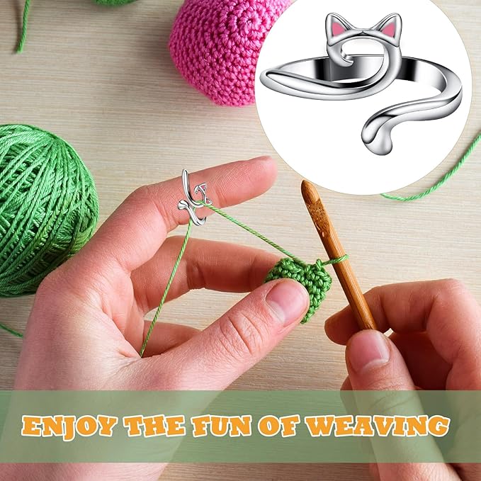 6pcs Knitting Crochet Loop Ring for Fingers Metal Open Yarn Guide Crochet Rings Adjustable Braided Faster Knitting Thimbles Holders Accessories for Crochet Mother Grandma Gifts