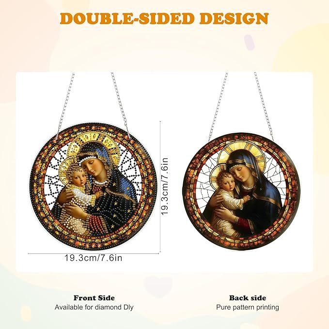 HEIBAGO Easter Diamond Art Hanging Kits for Adults, Diamond Art Suncatchers Virgin Mary, 5D Special Shape Diamond Painting Pendant, DIY Window Ornament Gifts for Home Garden Door Wall Decor 8.3x8.3 In