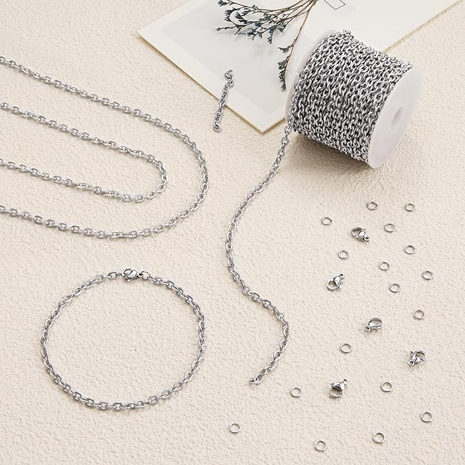 YOUBEIYEE 16.4 Feet Jewelry Chains Bulk Stainless Steel Silver Oval Links Chain for Jewelry Making Women Necklace DIY Jewelry Supplies Findings
