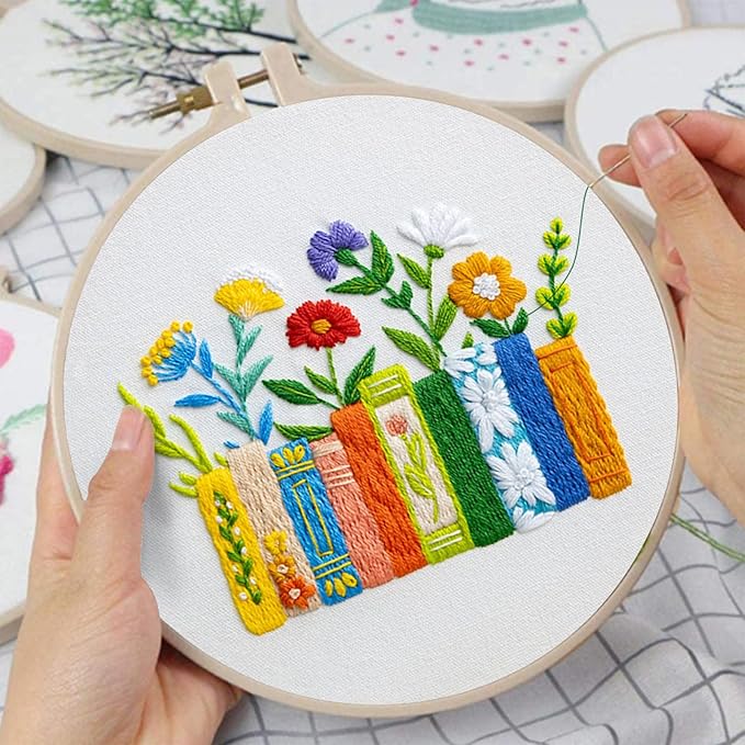 louise maelys embroidery kit canvas tote bag for beginners,cross stitch kits for adults,diy books flowers pattern,women shopping reusable grocery bags