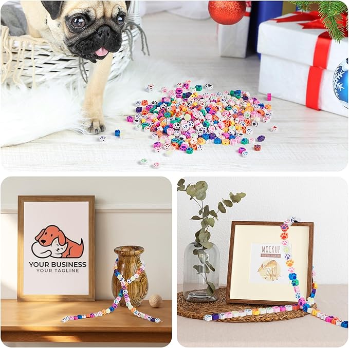 500 Pcs Cute Paw Print Polymer Clay Beads Charms for Crafts with Elastic String for Making Bracelet Necklace Craft Decoration DIY Crafts