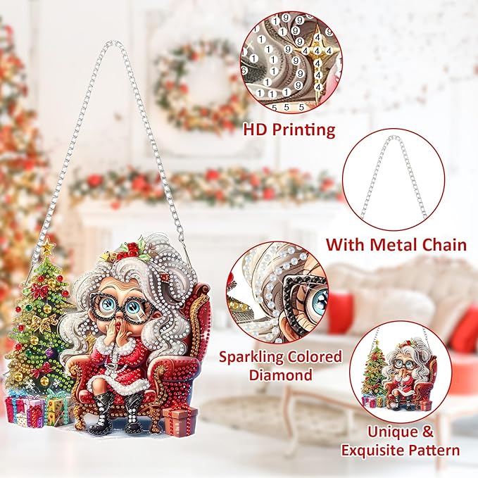SENQAO Christmas Diamond Art Hanging Kits for Adults Kids, Grandma Diamond Art Suncatchers, 5D Special Shape Diamond Painting Pendant Window Ornament Gifts for Home Door Wall Decor