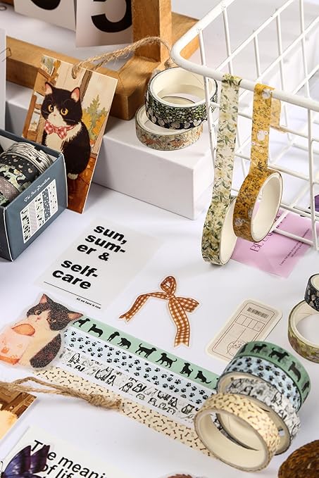 10 Rolls Skinny Washi Tape Set Texture Arts Adhesive Tapes Basic Patterns Decorative Masking Tape Sets for Craft, Kids, Scrapbook, DIY, Gift Wrapping (Style Two)