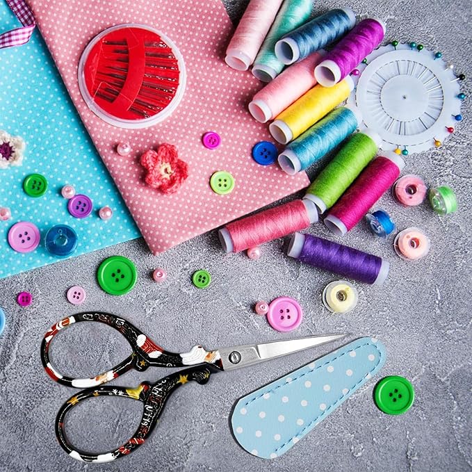 Scissors Small Sewing Scissors 3.6Inch Embroidery Scissor Small Precision with Leather Cover Stainless Steel Scissor for Needle Work Art Work Craft Threading