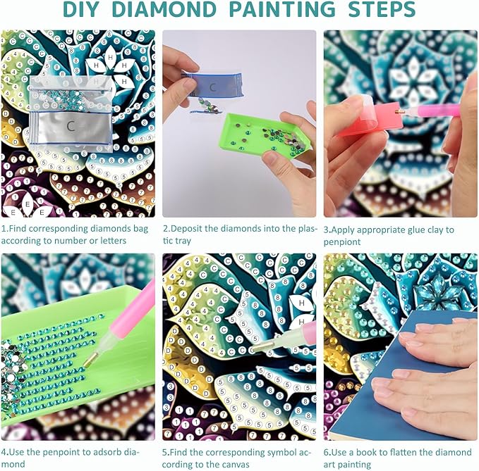 SENQAO Mandala Diamond Art Hanging Kit for Adult, Special Shaped Rhinestone,DIY Acrylic 5D Diamond Art Painting Window Pendants Home Garden Wall Hanging Kits Hanging Ornament（Mandala Succulent Plants）