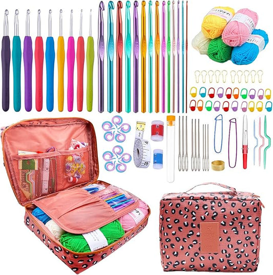 Mdoker 100 Pieces Crochet Kit with Yarn and Knitting Accessories Set,Complete Knitting Kit for Beginners Include Soft Grip Crochet Hooks,Aluminum Crochet Hooks,Crochet Yarn Balls,Crochet Supplies Set