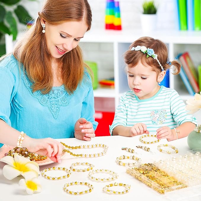 Audab Pearl Beads for Bracelet Making, 970 Pieces Pearl and Gold Spacer Beads for Jewelry Making