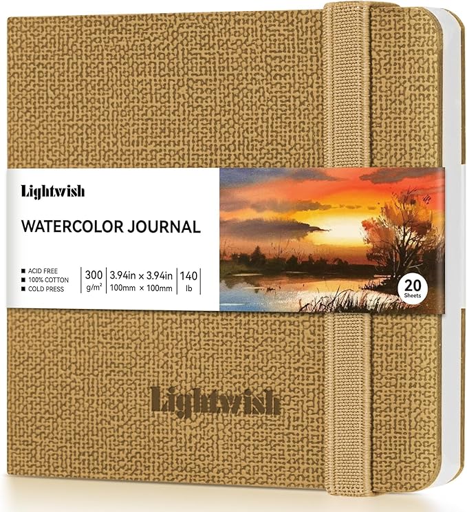 Watercolor Journal - 100% Cotton Cold Press Paper | 20 Sheets 40 Pages | 300GSM (140lb) | PU Leather Cover Watercolor Sketch Books for Artists Painting,Mixed Media 3.9in x 3.9in