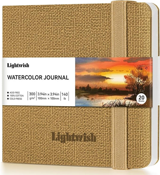 Watercolor Journal - 100% Cotton Cold Press Paper | 20 Sheets 40 Pages | 300GSM (140lb) | PU Leather Cover Watercolor Sketch Books for Artists Painting,Mixed Media 3.9in x 3.9in