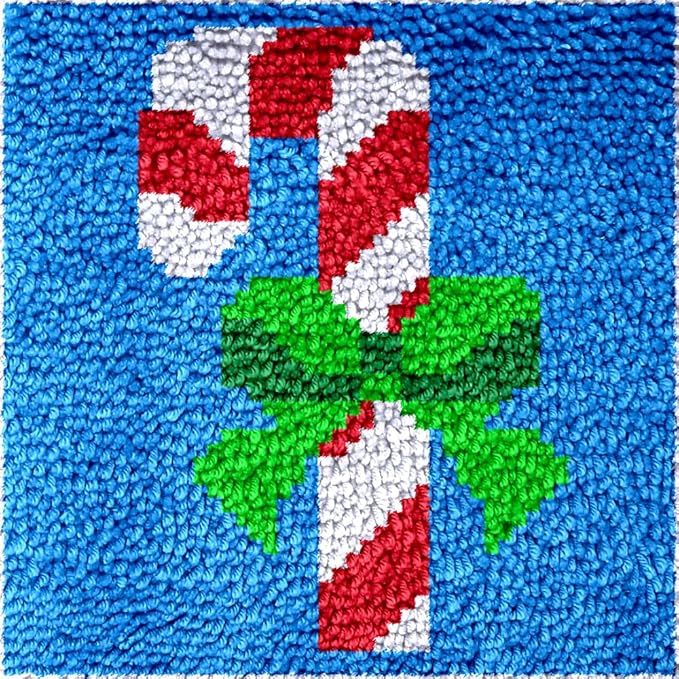 Numptain Latch Hook Kits for Adults,DIY Rug Crafts Christmas Candy Pattern Color Printed Canvas,Latch Hook Kits for Beginners Handmade Needlework Crafts Home Decoration,12"x12"