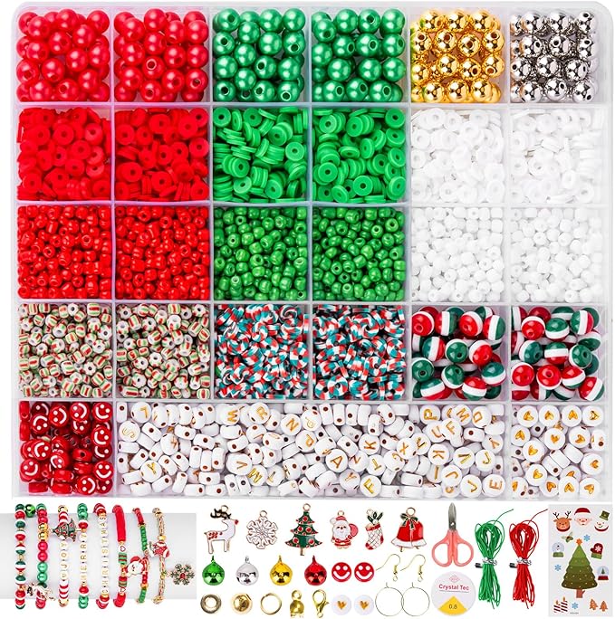 Goldwise Christmas Friendship Bracelet Kit, Xmas Beads and Letter Beads (A-Z) for Jewelry Making, Varieties of Charms for Bracelets，DIY Christmas Crafts for Gifts