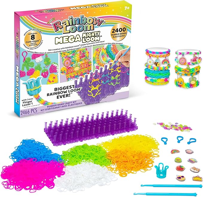 Rainbow Loom: Mega Mighty Loom - Rubber Band Jewelry Craft Kit, Large Loom Set for Intricate Bracelet Designs w/Cute-tique Charms-Hooks-Clips, Kid 6+