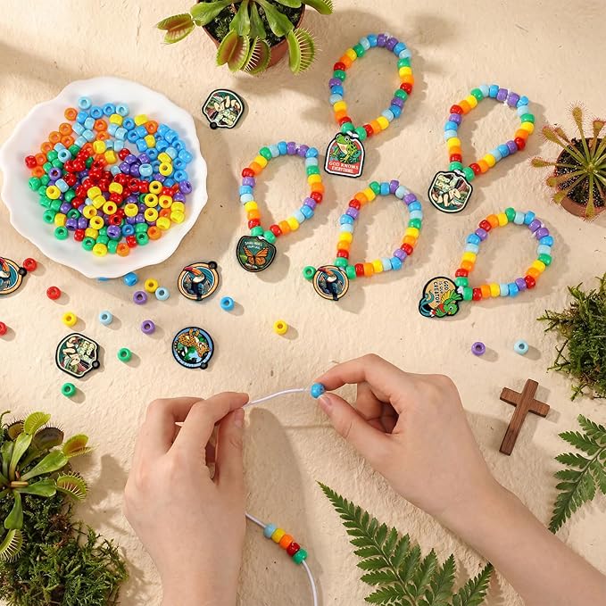 Tondiamo 24 Sets Rainforest Falls Bracelet Crafts Bulk VBS 2026 Bracelet Making Kit DIY Rainforest Falls Bead Wristband Jungle Wooden Cutouts Charms for Vacation Bible School Crafts Jewelry Making