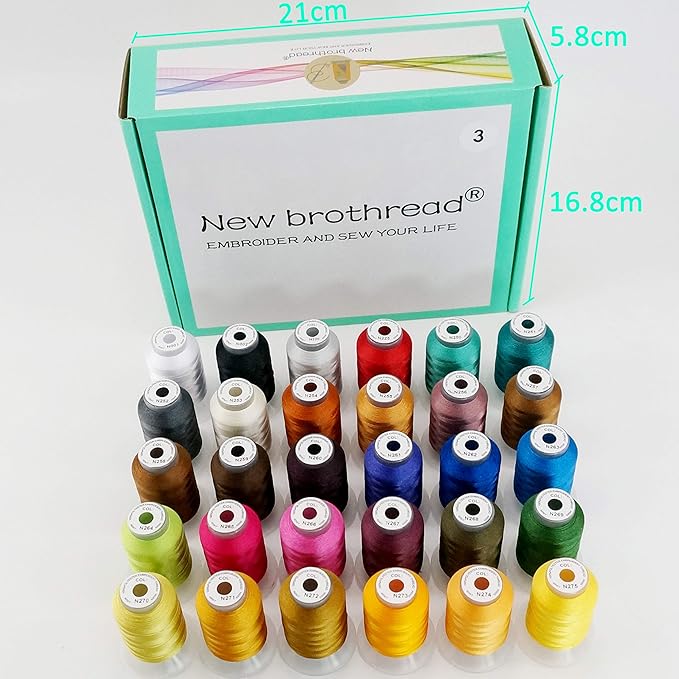 New brothread 30 Colors Polyester Embroidery Machine Thread Kit 500M (550Y) Each Spool - Colors Compatible with Janome and Robison-Anton Colors - Assortment 3