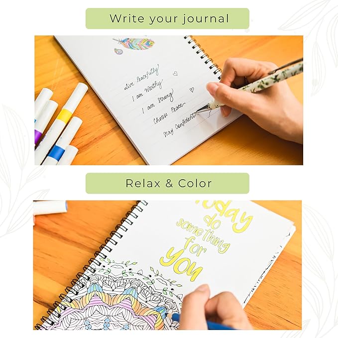 LILADORA Paisleys and Swirls 2-in-1 Adult Coloring Book & Journal for Women | 55 Pages Floral & Mandala Designs | Easter Basket Stuffers | Stress Relief Gifts | Adult Coloring for Relaxation