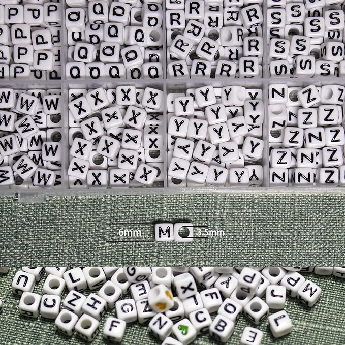 MELIUS Acrylic Square Letter Beads, 1120Pcs 6x6mm in Alphabetical Order A-Z with Numbers Colorful Hearts Cube Beads for Jewelry Making, DIY Necklaces, Key Chains, Bracelets