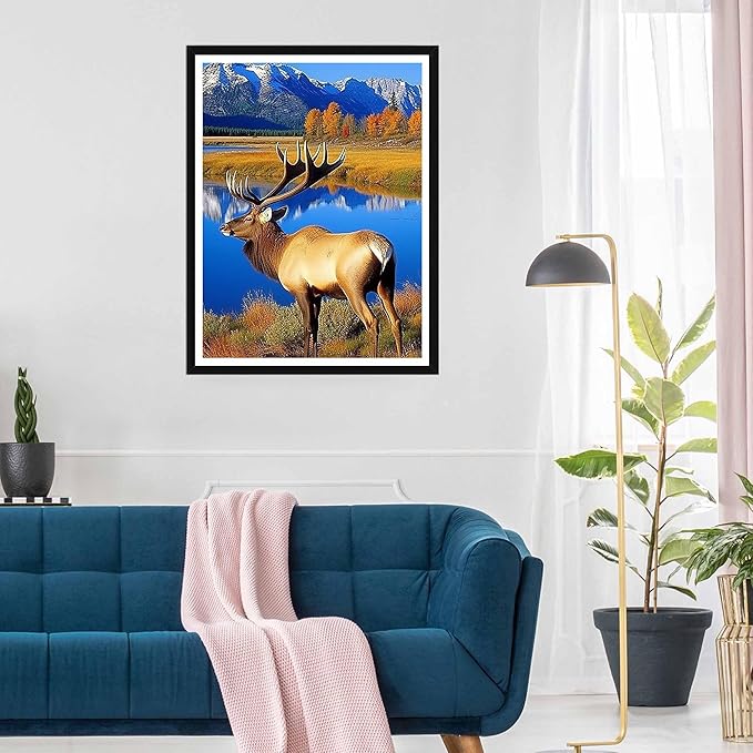 SKRYUIE DIY 5D Diamond Art Painting by Numbers Kits Animal, Diamond Art Elk Crystal Embroidery Cross Stitch Art Craft Wall Sticker Decoration Wall Decoration 30x40cm(12x16in)
