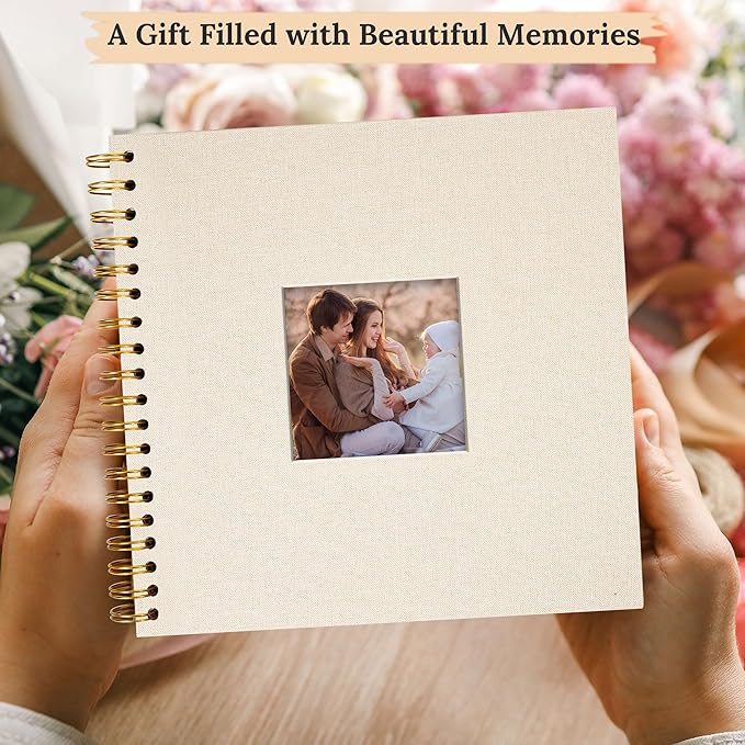 Scrapbook Photo Album Linen Cover, 10 x 10 Inch Hardcover Kraft White Pages Memory Book, for Travel Wedding Guest Book Christmas Baby Shower (40 Sheets/ 80 Pages,Beige)