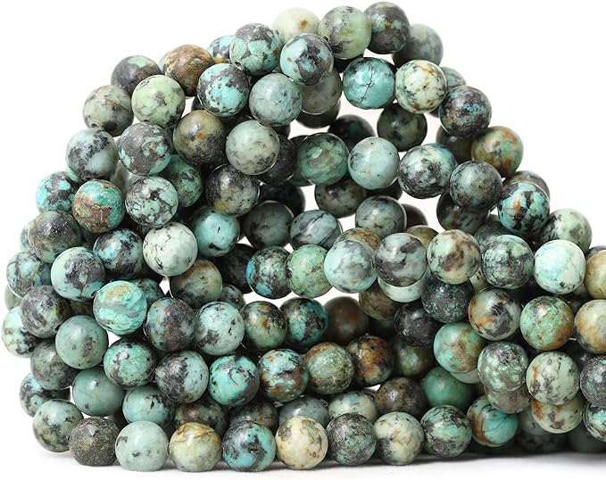 cheavian 45pcs 8mm natural african turquoise stone gemstone round loose beads for jewelry making diy bracelet necklace materials 1 strand 15"